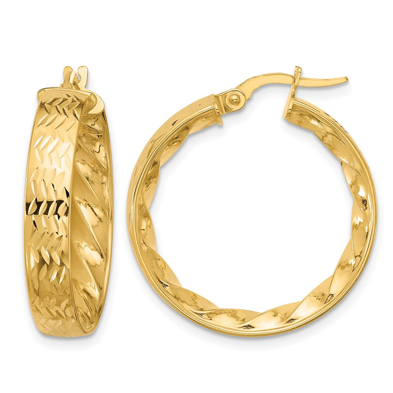 14K Yellow Gold Polished And D/C Hoop Earrings