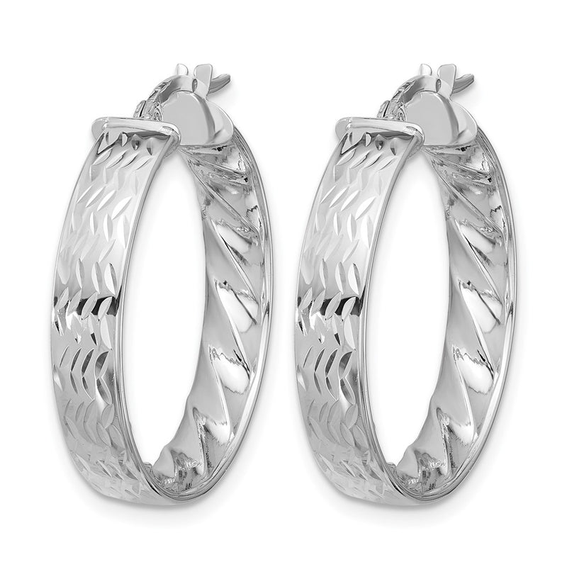 14K Yellow & Rhodium W/ White Plating Polished And D/C Hoop Earrings