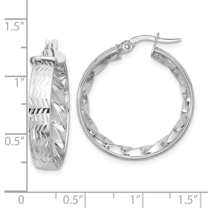 14K Yellow & Rhodium W/ White Plating Polished And D/C Hoop Earrings