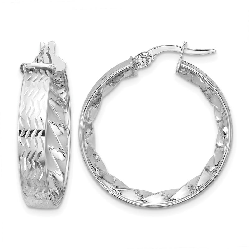 14K Yellow & Rhodium W/ White Plating Polished And D/C Hoop Earrings