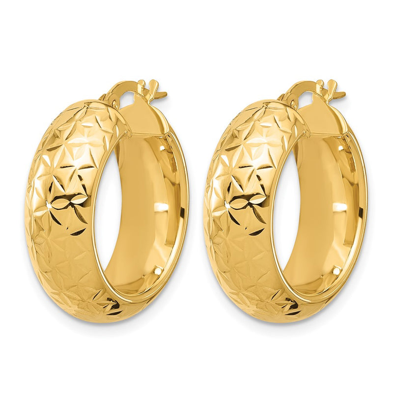 14K Yellow Gold Polished And D/C Half Round Circle Hoop Earrings