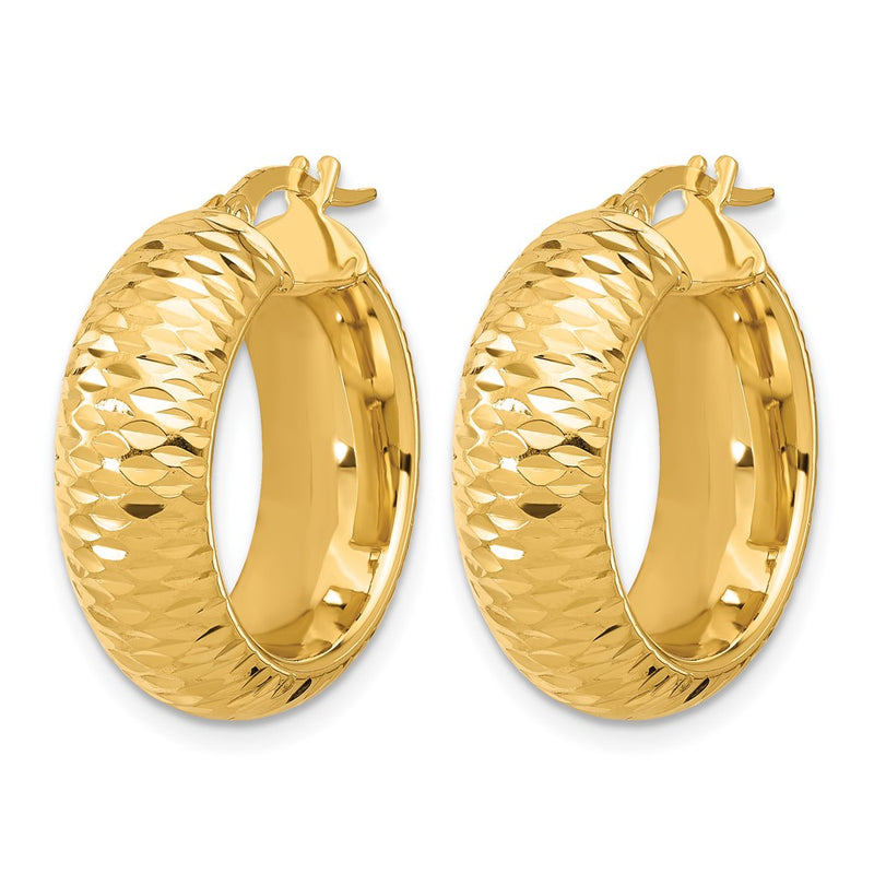 14K Yellow Gold Polished And D/C Half Round Circle Hoop Earrings