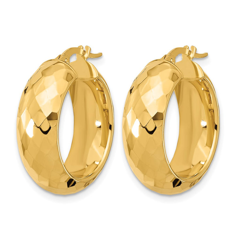 14K Yellow Gold Polished And D/C Half Round Circle Hoop Earrings