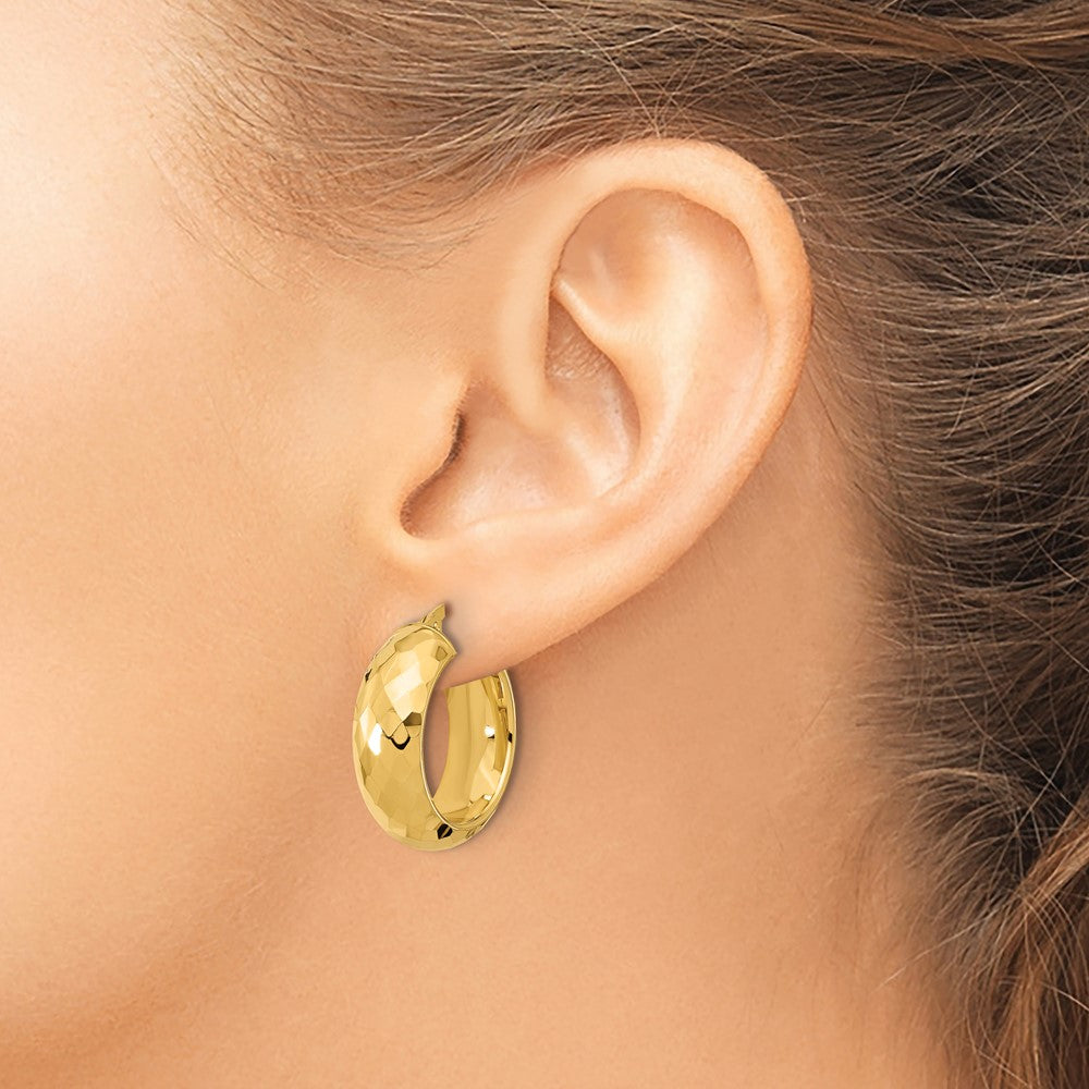 14K Yellow Gold Polished And D/C Half Round Circle Hoop Earrings