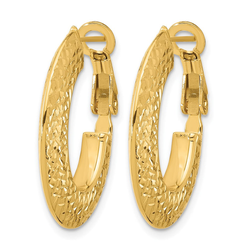 14K Yellow Gold Polished And D/C Knife Edge Omega Back Hoop Earrings