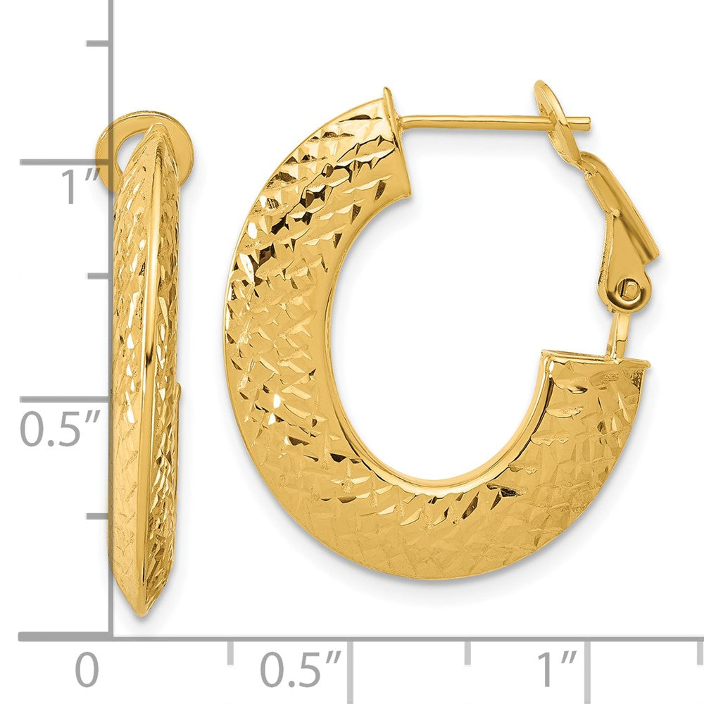 14K Yellow Gold Polished And D/C Knife Edge Omega Back Hoop Earrings