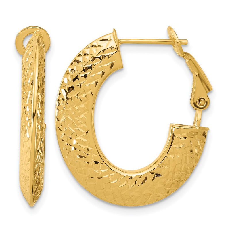 14K Yellow Gold Polished And D/C Knife Edge Omega Back Hoop Earrings