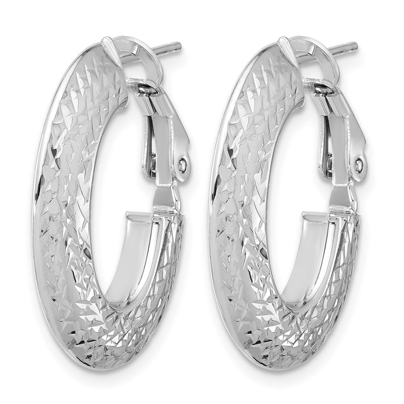 14K Yellow & Rhodium With White Plating Polished And Diamond Cut Omega Back Hoop Earrings