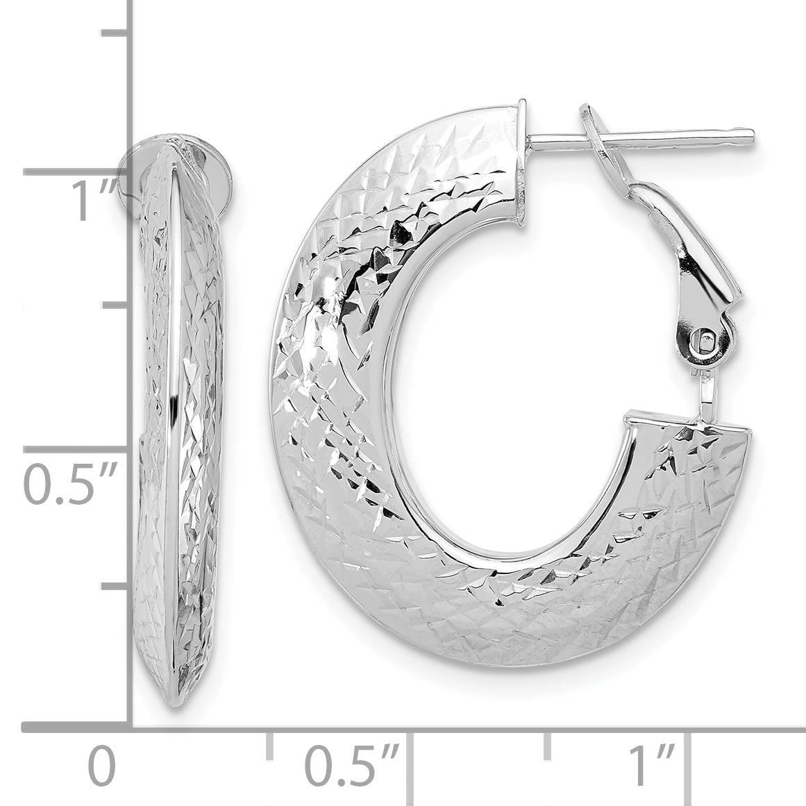 14K Yellow & Rhodium With White Plating Polished And Diamond Cut Omega Back Hoop Earrings