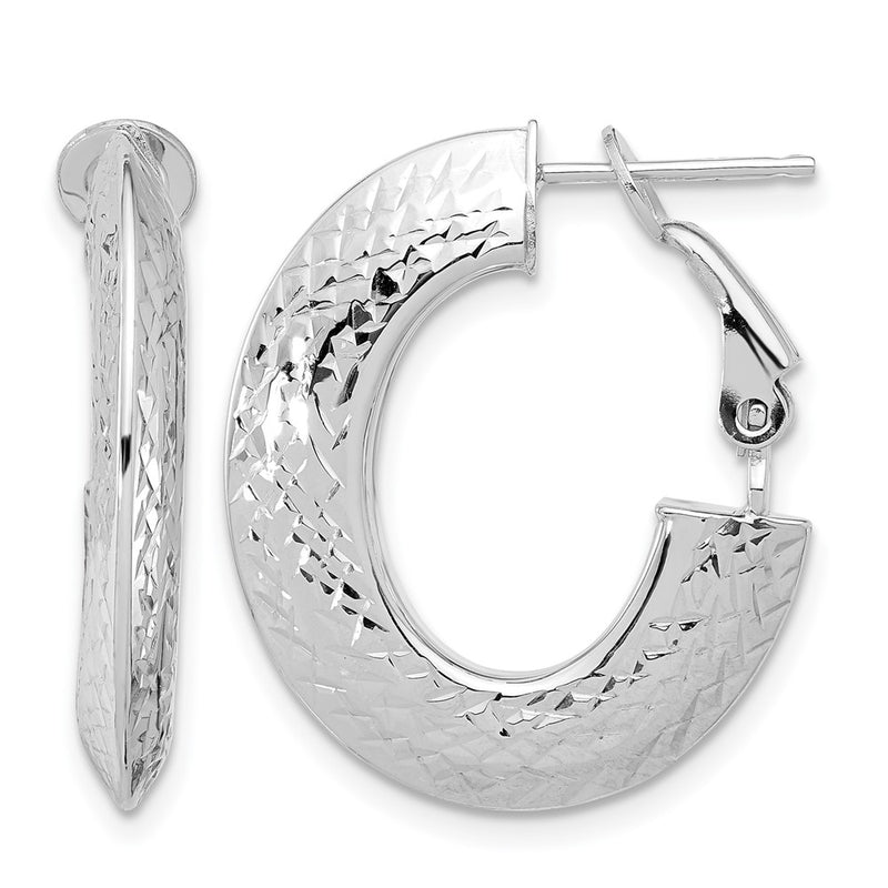 14K Yellow & Rhodium With White Plating Polished And Diamond Cut Omega Back Hoop Earrings