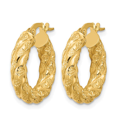 14K Yellow Gold Polished And Textured Twisted Tube Hoop Earrings