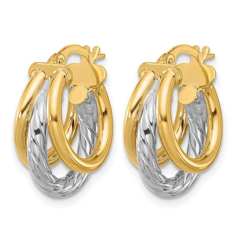 14K Yellow & Rhodium Polished Triple Hoop Earrings