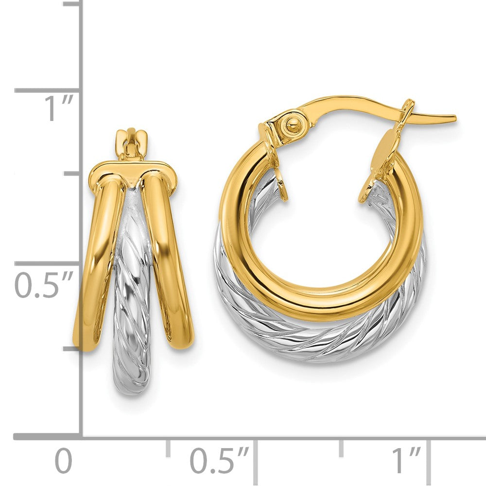 14K Yellow & Rhodium Polished Triple Hoop Earrings