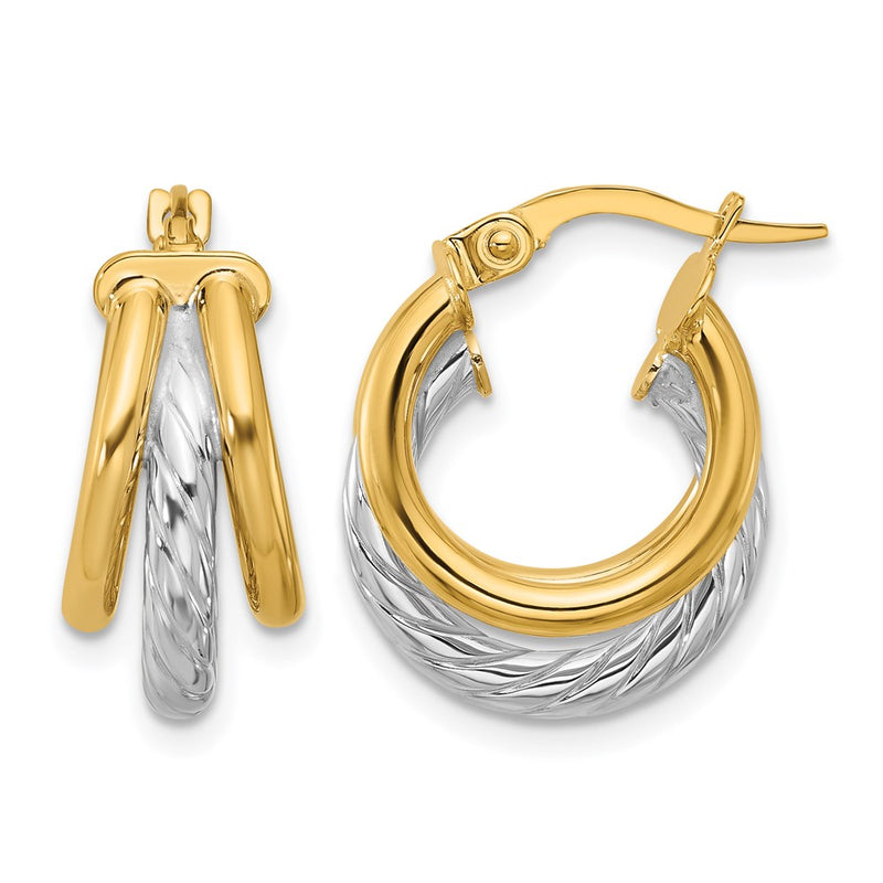14K Yellow & Rhodium Polished Triple Hoop Earrings