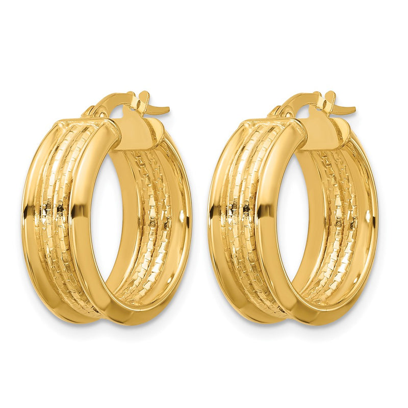 14K Yellow Gold Polished And Textured Hoop Earrings