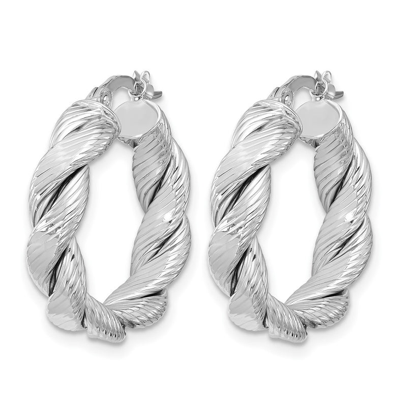 14K Yellow & Rhodium With White Plating Polished And Textured Twisted Hoop Earrings