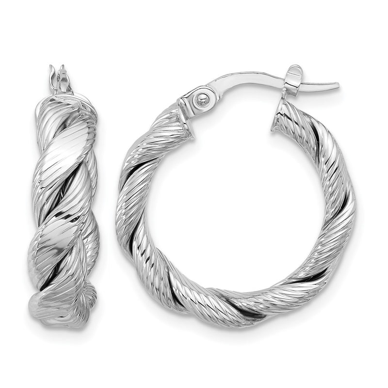 14K Yellow & Rhodium With White Plating Polished And Textured Twisted Hoop Earrings
