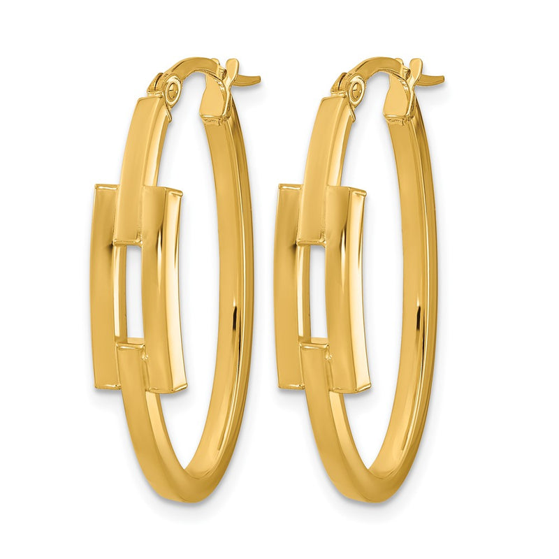 14K Yellow Gold Polished Oval Square Tube Hoop Earrings