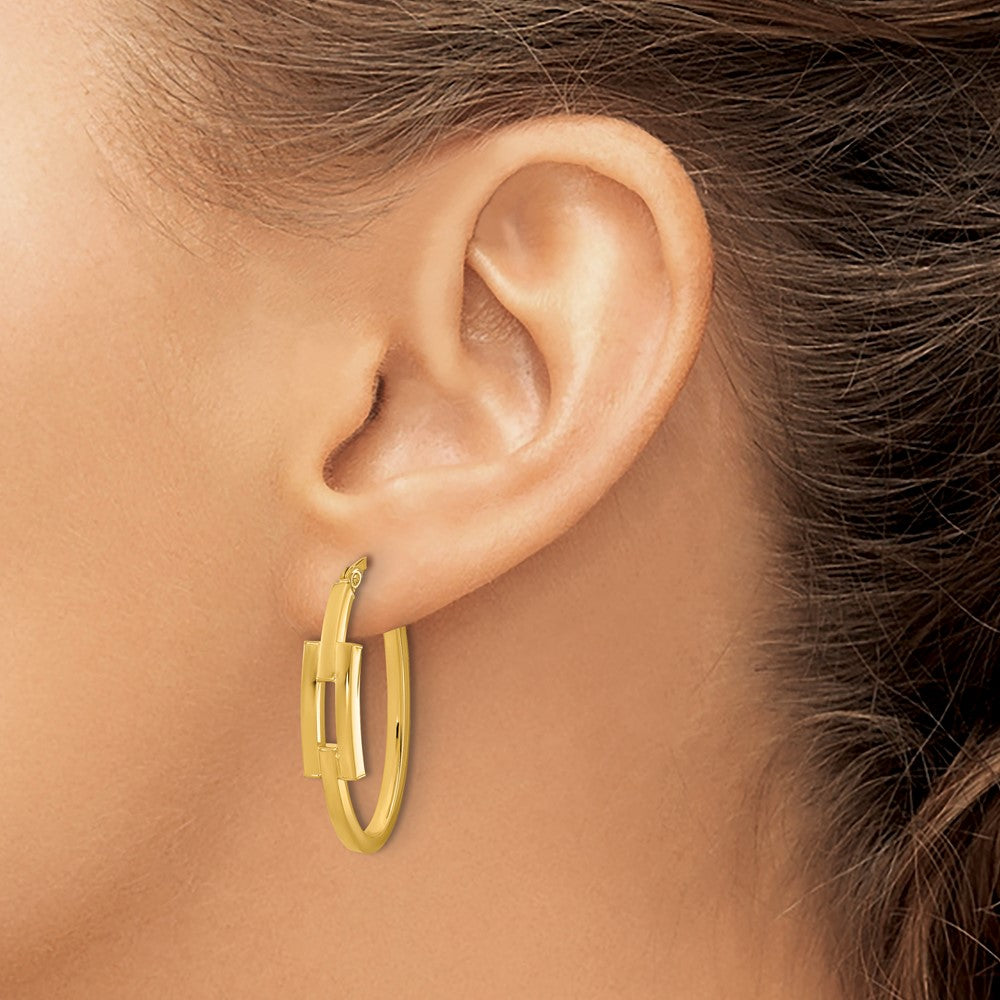 14K Yellow Gold Polished Oval Square Tube Hoop Earrings