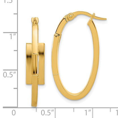 14K Yellow Gold Polished Oval Square Tube Hoop Earrings