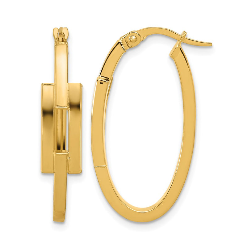 14K Yellow Gold Polished Oval Square Tube Hoop Earrings