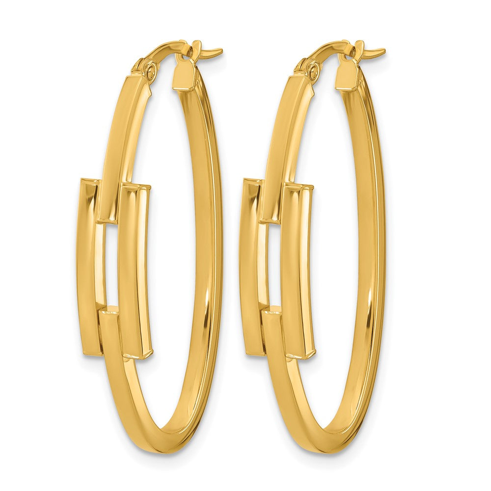 14K Yellow Gold Polished Oval Square Tube Hoop Earrings