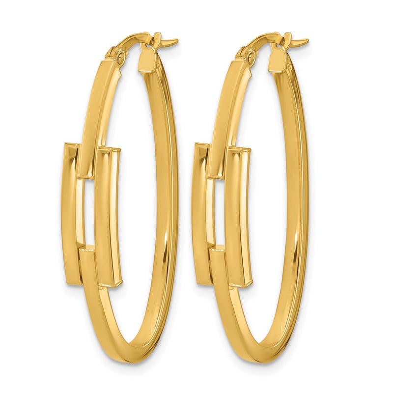 14K Yellow Gold Polished Oval Square Tube Hoop Earrings