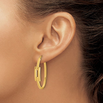 14K Yellow Gold Polished Oval Square Tube Hoop Earrings