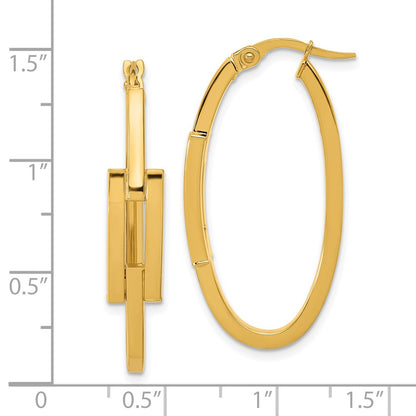 14K Yellow Gold Polished Oval Square Tube Hoop Earrings