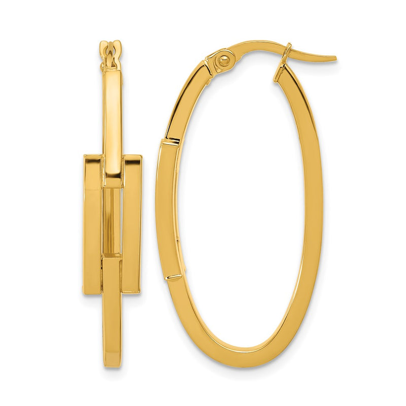 14K Yellow Gold Polished Oval Square Tube Hoop Earrings