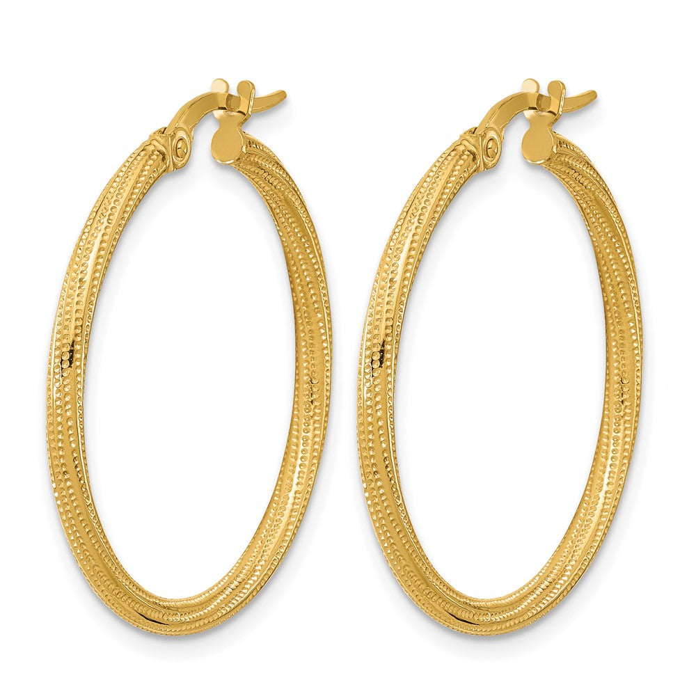 14K Yellow Gold Polished And Textured Twisted Tube Hoop Earrings