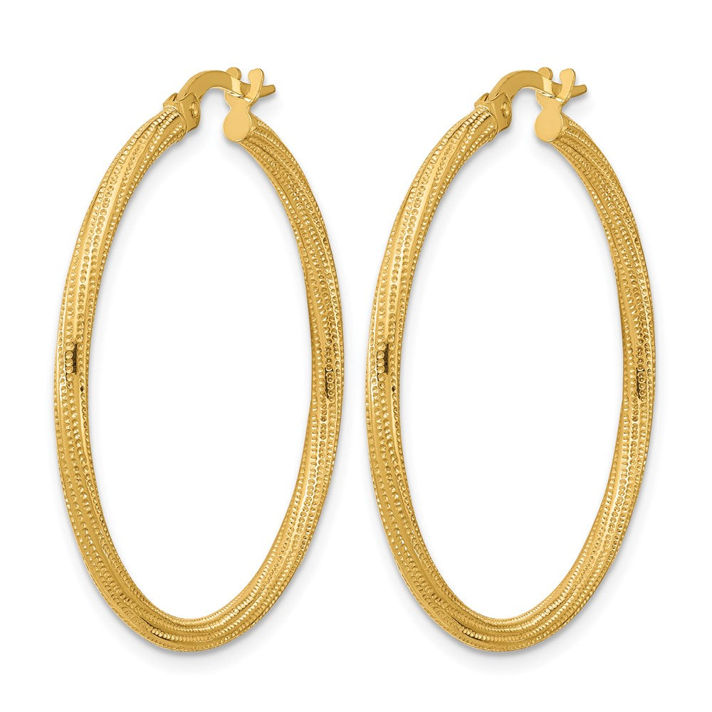 14K Yellow Gold Polished And Textured Twisted Tube Hoop Earrings