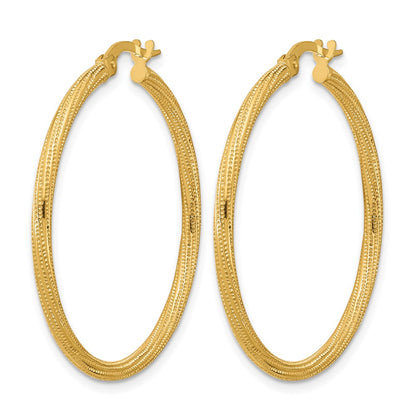 14K Yellow Gold Polished And Textured Twisted Tube Hoop Earrings