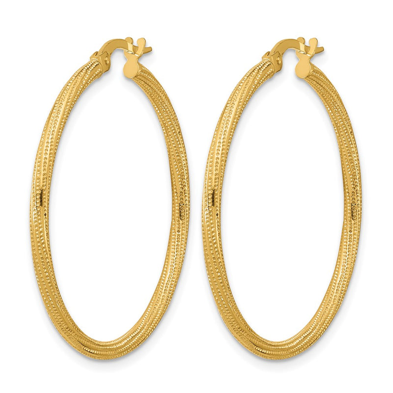 14K Yellow Gold Polished And Textured Twisted Tube Hoop Earrings