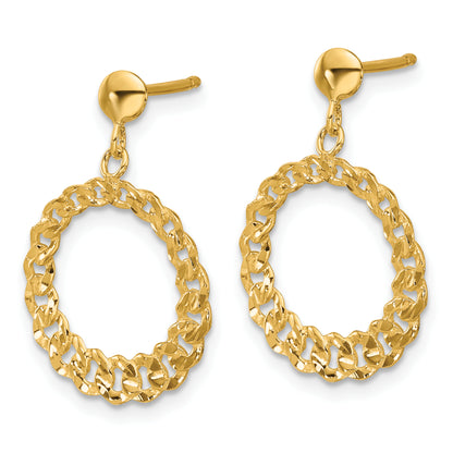 14K Yellow Gold Polished And Diamond Cut Circles Dangle Post Earrings