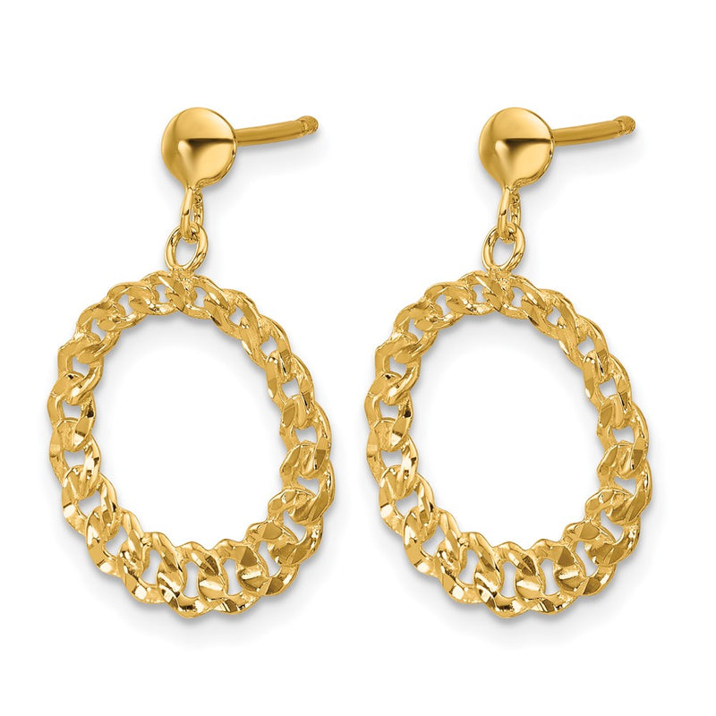 14K Yellow Gold Polished And Diamond Cut Circles Dangle Post Earrings