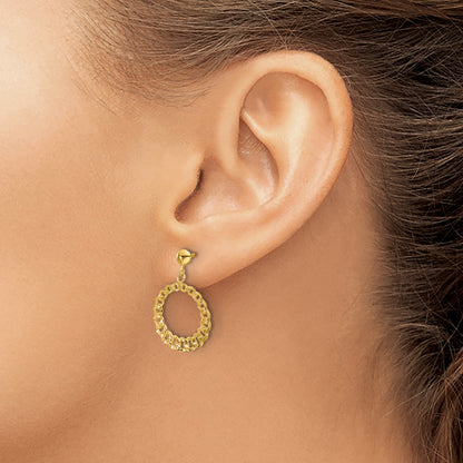 14K Yellow Gold Polished And Diamond Cut Circles Dangle Post Earrings