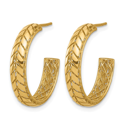 14K Yellow Gold Polished Design J Hoop Patterned Earrings