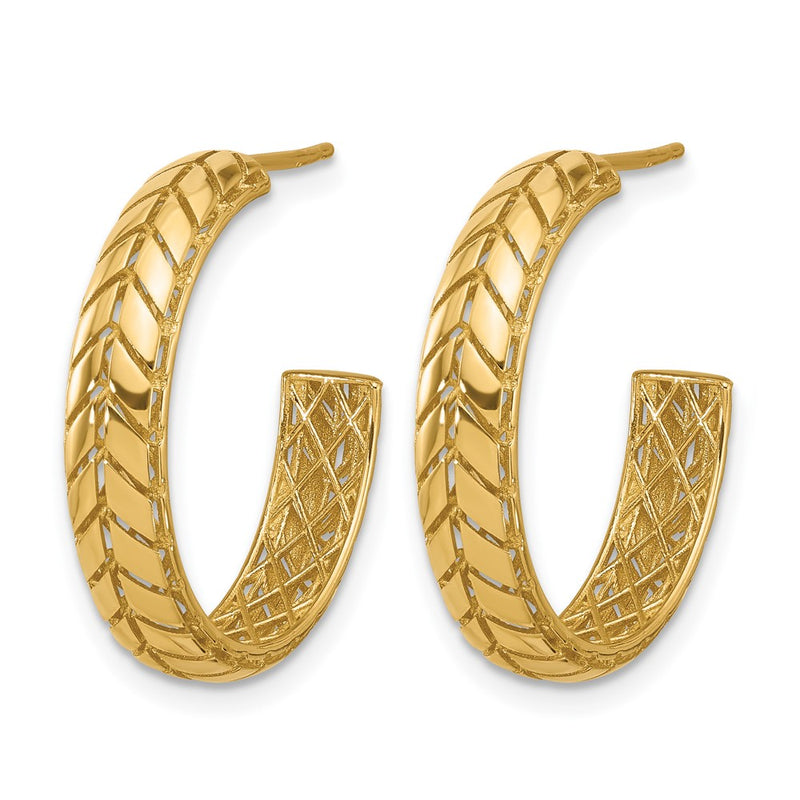 14K Yellow Gold Polished Design J Hoop Patterned Earrings