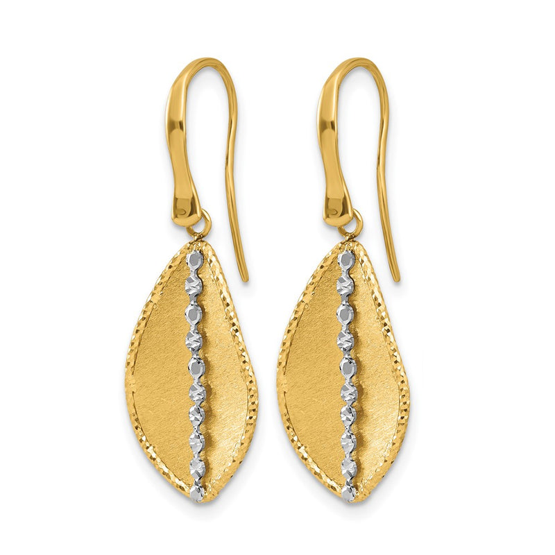 14K Two Tone Polished And Satin Teardrop Dangle Earrings