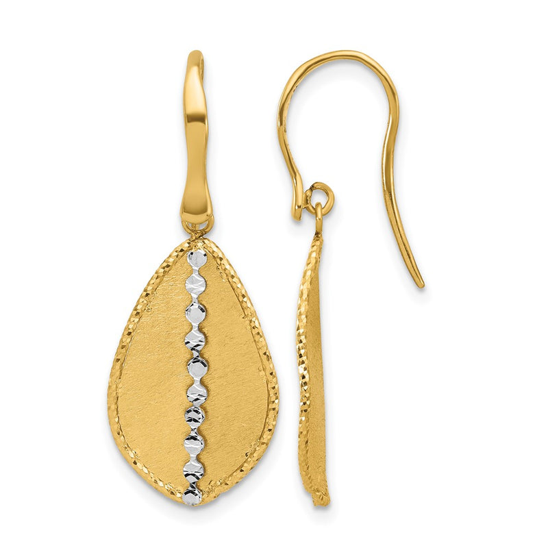 14K Two Tone Polished And Satin Teardrop Dangle Earrings