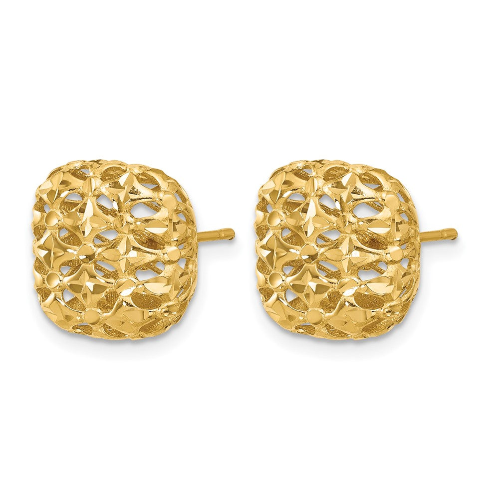 14K Yellow Gold Polished Puffed Square Post Earrings