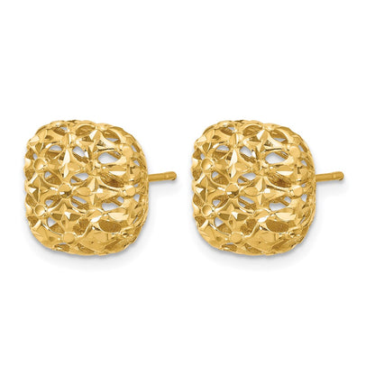 14K Yellow Gold Polished Puffed Square Post Earrings