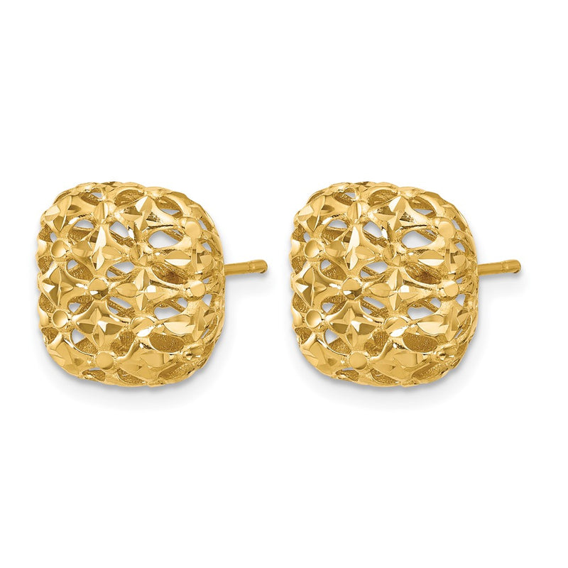 14K Yellow Gold Polished Puffed Square Post Earrings