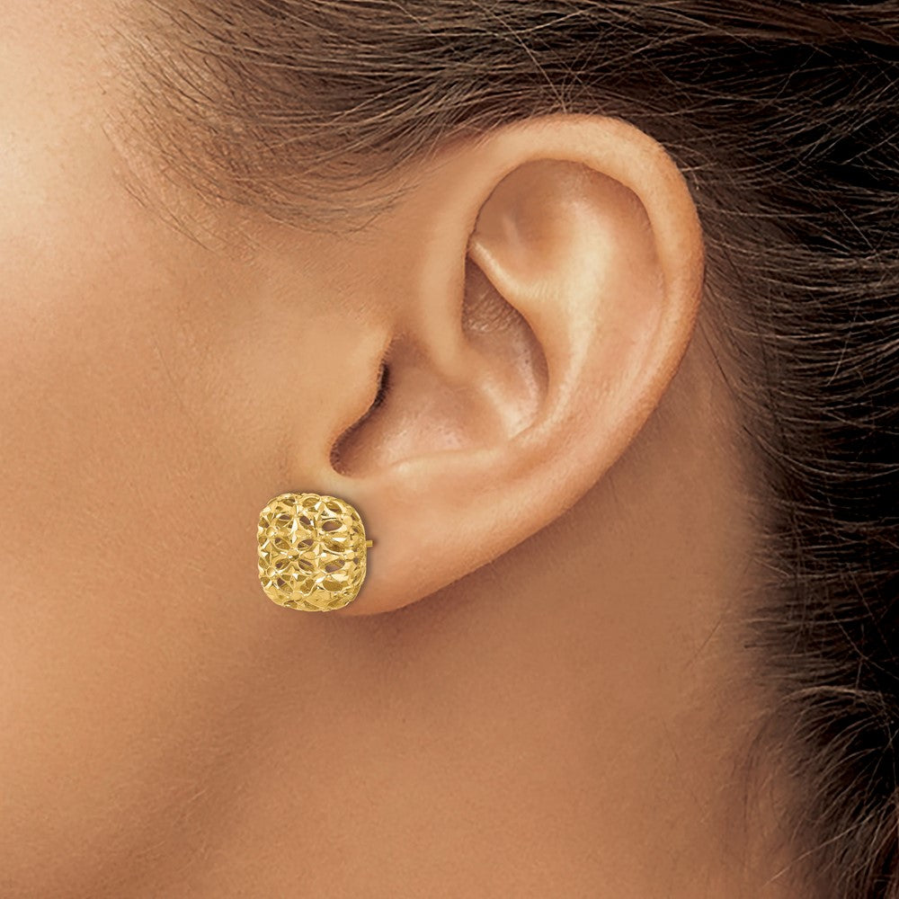 14K Yellow Gold Polished Puffed Square Post Earrings