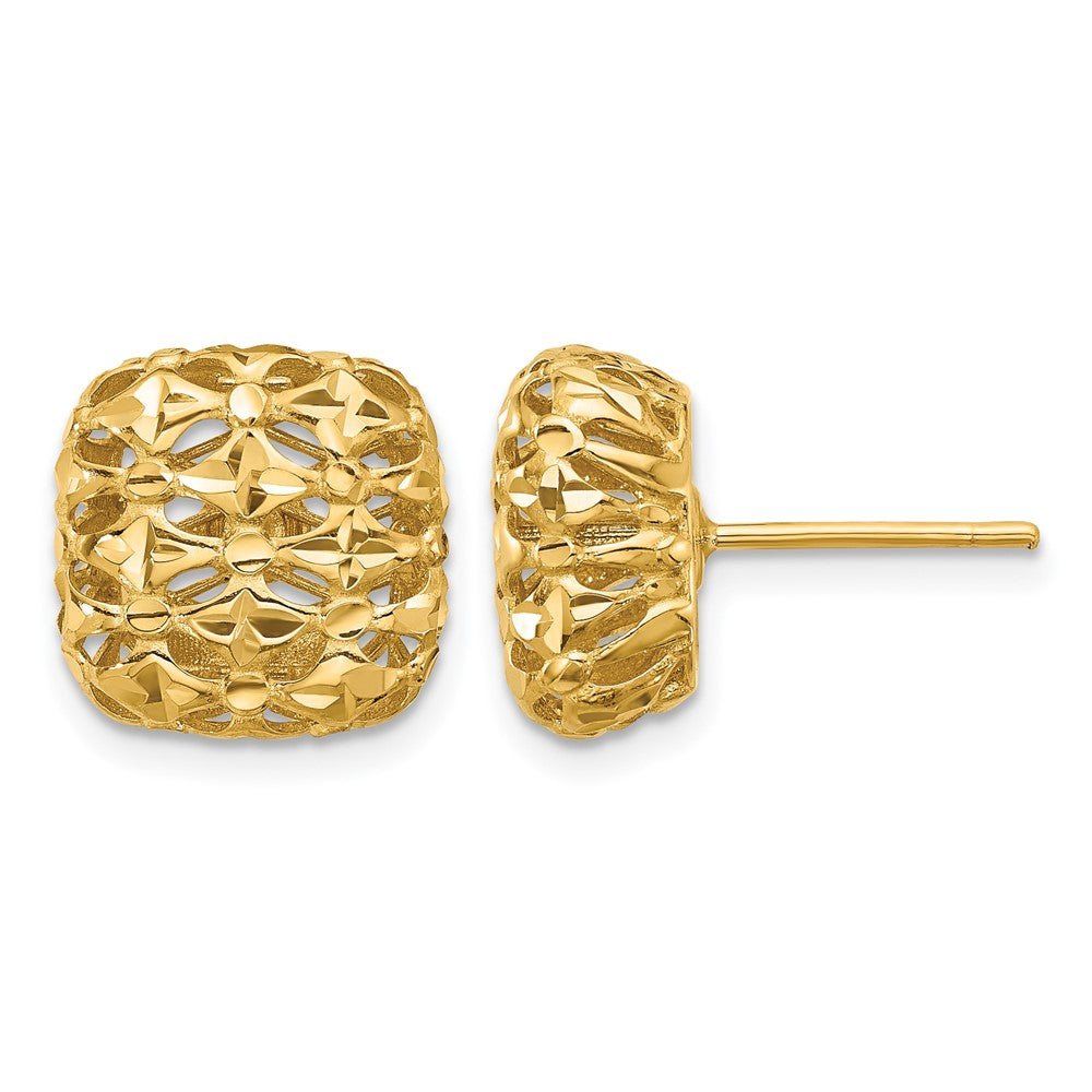 14K Yellow Gold Polished Puffed Square Post Earrings