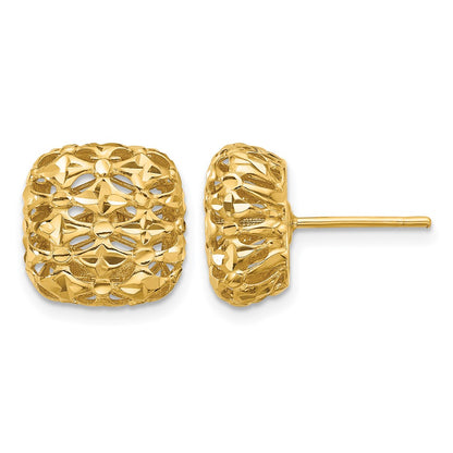 14K Yellow Gold Polished Puffed Square Post Earrings