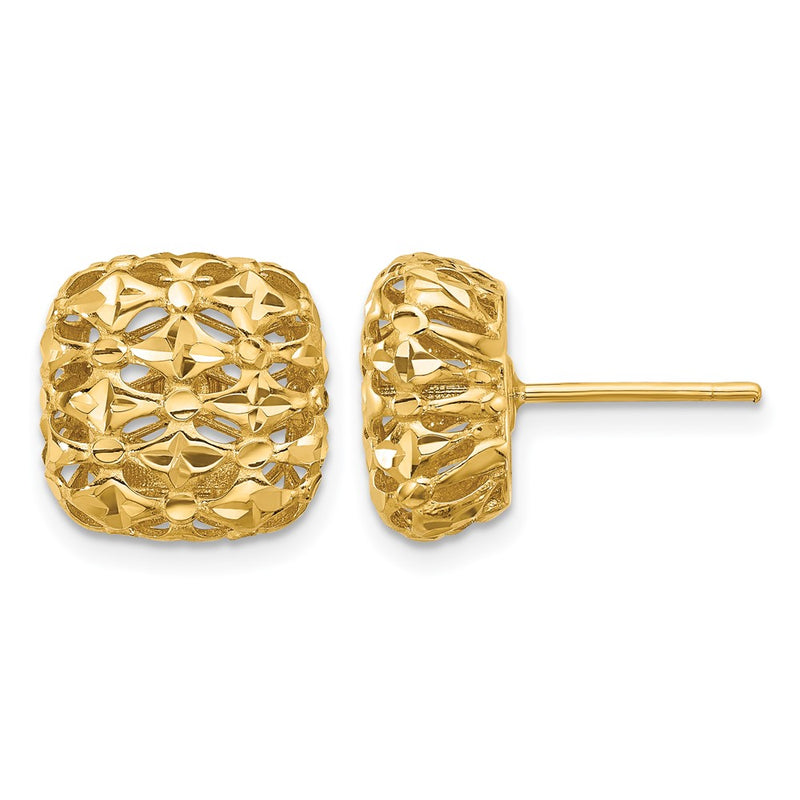14K Yellow Gold Polished Puffed Square Post Earrings