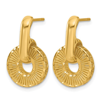 14K Yellow Gold Polished And Diamond Cut Dangle Post Earrings