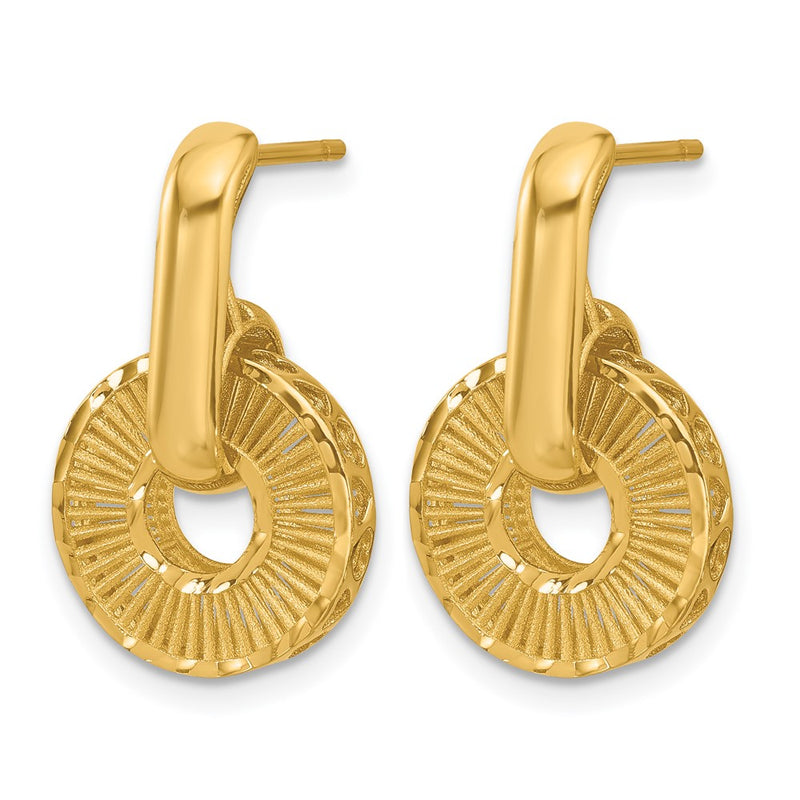 14K Yellow Gold Polished And Diamond Cut Dangle Post Earrings